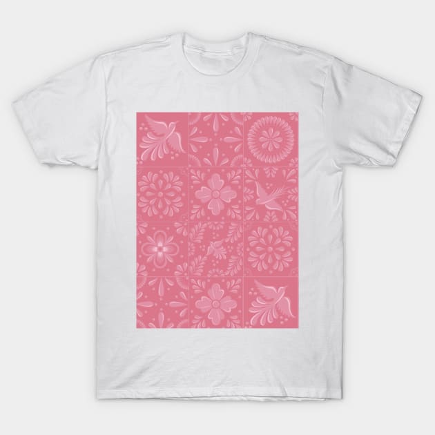 Mexican Light Pink Talavera Tile Pattern by Akbaly T-Shirt by Akbaly